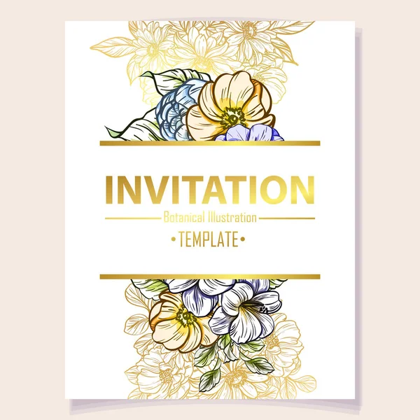 Gekleurde Uitnodigingskaart Vintage Stijl Bloemenpatroon Floral Elementen Kleur — Stockvector