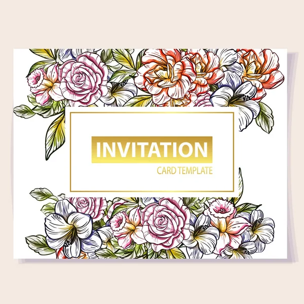 Tarjeta Invitación Color Patrón Flores Estilo Vintage Elementos Florales Color — Vector de stock