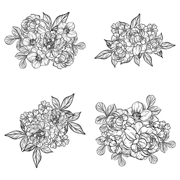 Patrón Flores Estilo Vintage Sin Costuras Elementos Florales Blanco Negro — Vector de stock