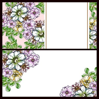 renkli davetiye, vintage tarzı çiçek desen vektör çizim