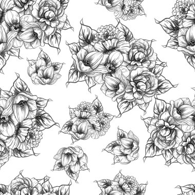 vektör çizimi sorunsuz retro çiçek desen arka plan