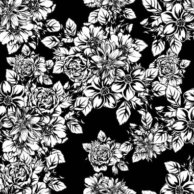 vektör çizimi siyah ve beyaz retro çiçek desen arka plan