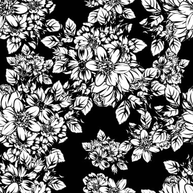 vektör çizimi siyah ve beyaz retro çiçek desen arka plan