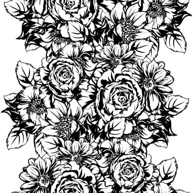vektör çizimi siyah ve beyaz retro çiçek desen arka plan