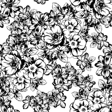 vektör çizimi siyah ve beyaz retro çiçek desen arka plan