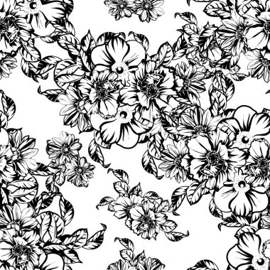 vektör çizimi siyah ve beyaz retro çiçek desen arka plan
