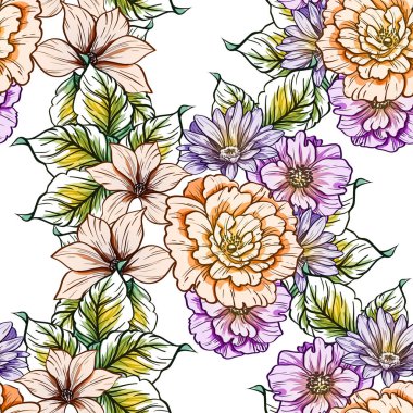 vektör çizim sorunsuz güzel çiçek desen arka plan