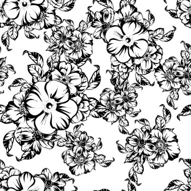 vektör çizimi siyah ve beyaz retro çiçek desen arka plan