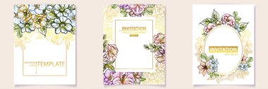 renkli davetiye, vintage tarzı çiçek desen vektör çizim
