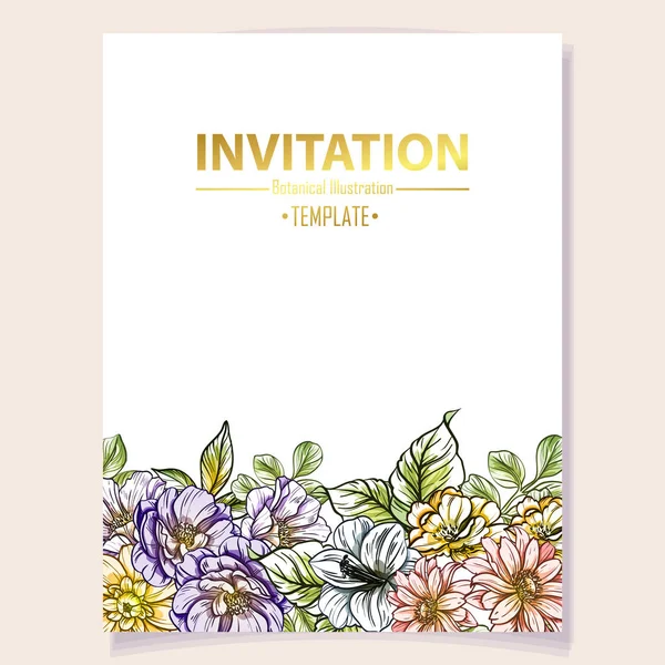 Vector Illustration Colored Invitation Card Vintage Style Flowers Pattern — Stock Vector