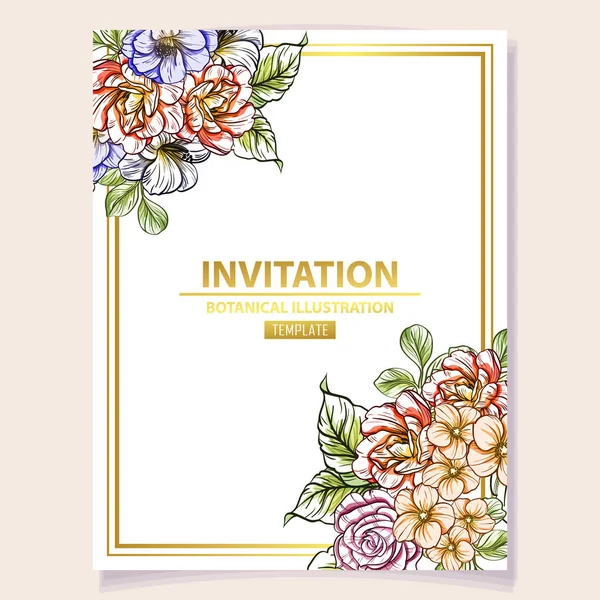 Vector Illustration Colored Invitation Card Vintage Style Flowers Pattern — Stock Vector