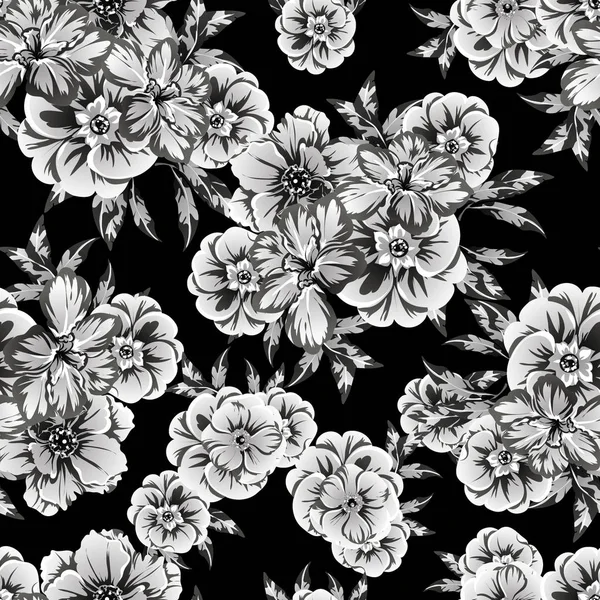 ベクトル レトロな黒と白のイラスト花柄背景 — ストックベクタ