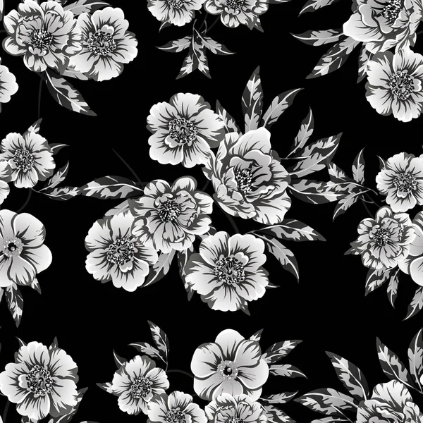 Ilustração Vetorial Fundo Padrão Flores Retro Preto Branco — Vetor de Stock