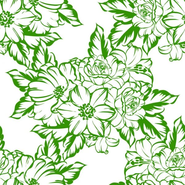 Vector Illustration Vintage Flowers Pattern Backdrop — Stock Vector