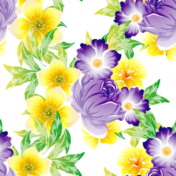 Vector Illustration Seamless Beautiful Flowers Pattern Background — Stock Vector