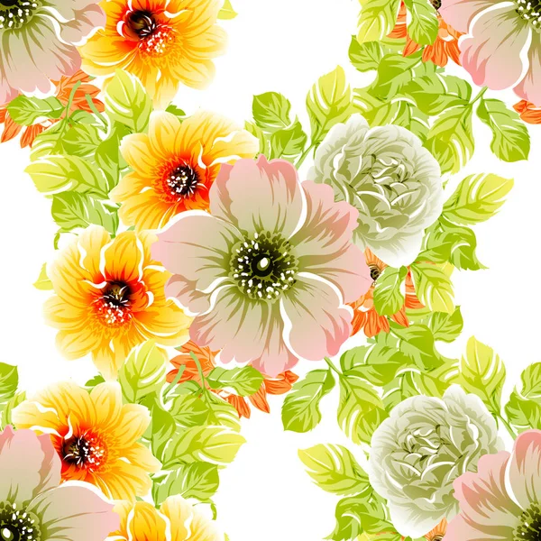 Vector Ilustración Flores Brillantes Hermoso Patrón Fondo — Vector de stock