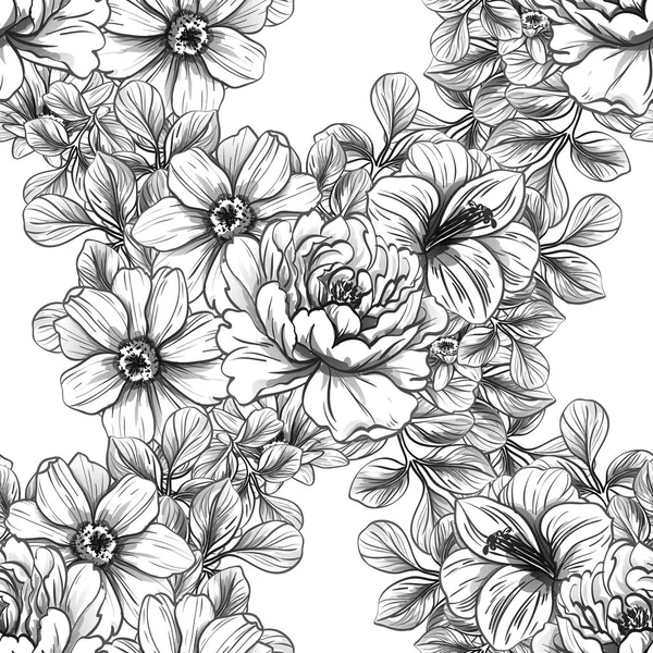 Vector Εικονογράφηση Της Άνευ Ραφής Ρετρό Λουλούδια Μοτίβο Φόντου — Διανυσματικό Αρχείο