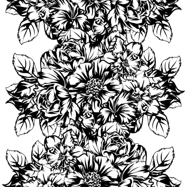 Illustration Vectorielle Fond Motif Fleurs Rétro Noir Blanc — Image vectorielle