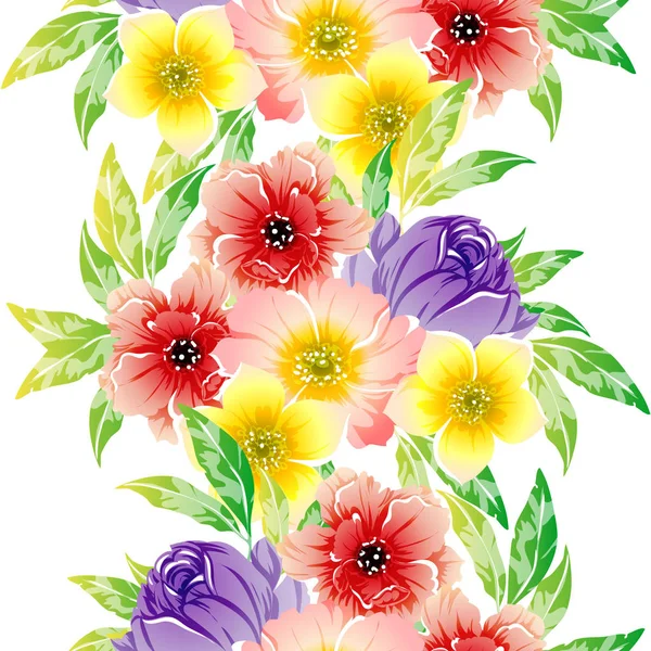 Vector Εικονογράφηση Του Άνευ Ραφής Όμορφα Λουλούδια Μοτίβο Φόντου — Διανυσματικό Αρχείο