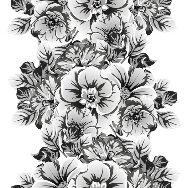 Illustration Vectorielle Fond Motif Fleurs Rétro Noir Blanc — Image vectorielle