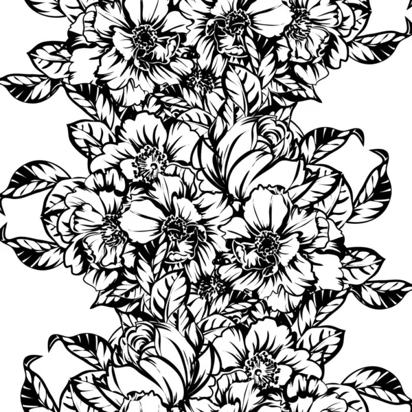Vektor Illustration Der Schwarz Weißen Retro Blumen Muster Hintergrund — Stockvektor