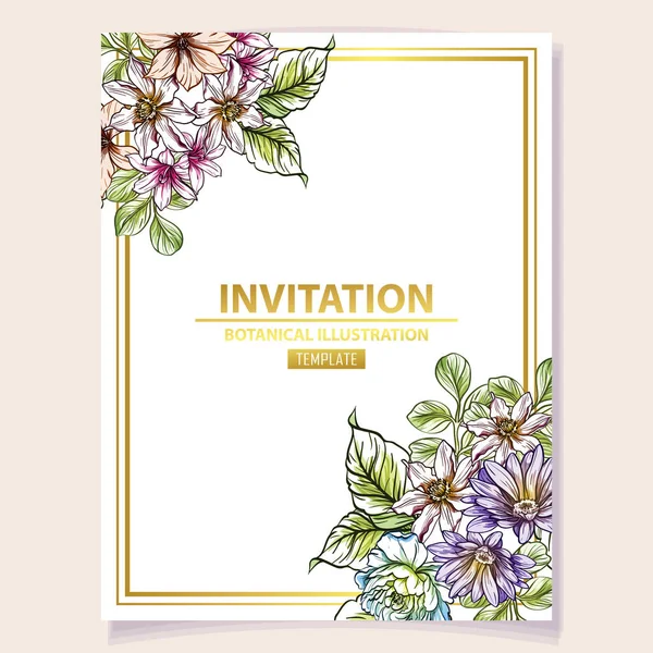 Vector Illustration Colored Invitation Card Vintage Style Flowers Pattern — Stock Vector