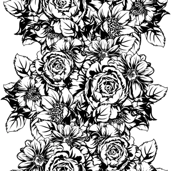 Vektoros Illusztráció Fekete Fehér Retro Virág Mintás Háttérrel — Stock Vector