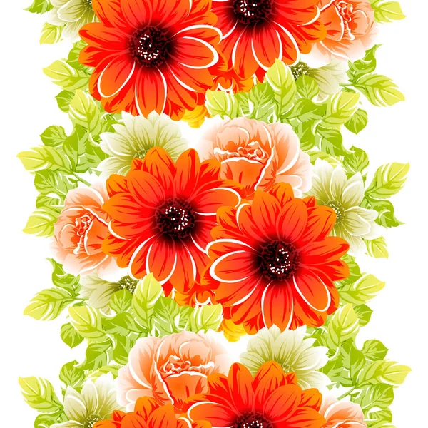 Vector Εικονογράφηση Του Όμορφα Φωτεινά Λουλούδια Μοτίβο Φόντου — Διανυσματικό Αρχείο