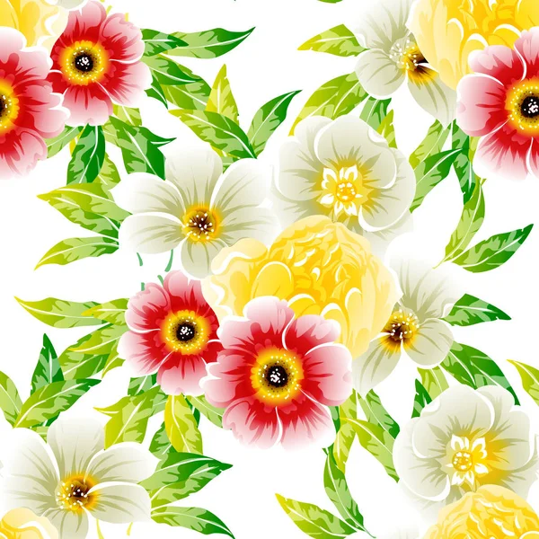 Vector Ilustración Flores Brillantes Hermoso Patrón Fondo — Vector de stock