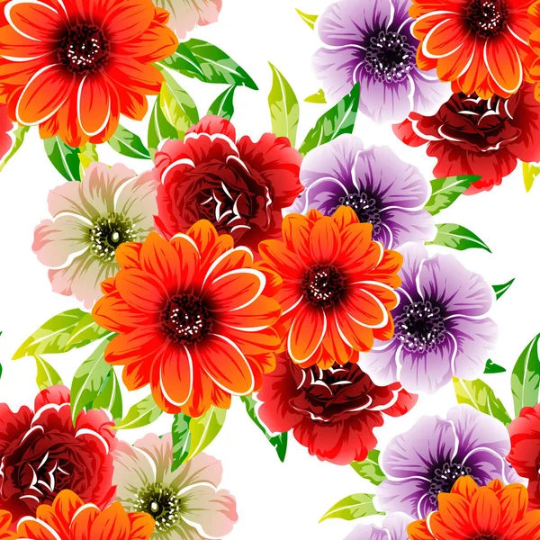 Vector Ilustración Flores Brillantes Hermoso Patrón Fondo — Vector de stock