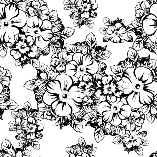Vector Illustratie Van Zwart Wit Retro Bloemen Patroon Achtergrond — Stockvector
