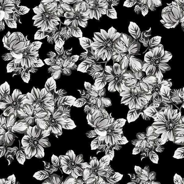 Ilustração Vetorial Fundo Padrão Flores Retro Preto Branco — Vetor de Stock