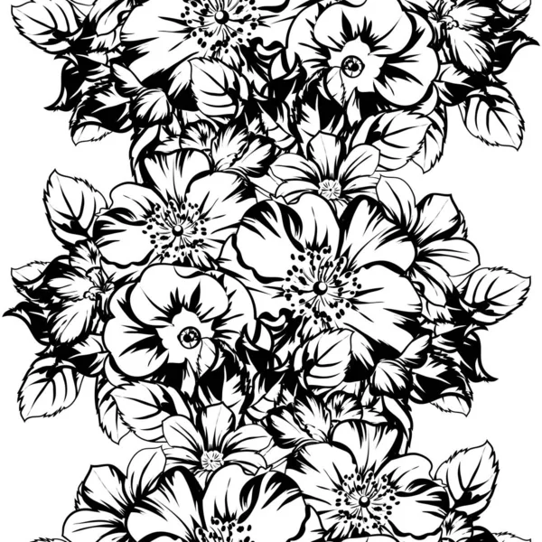 Illustration Vectorielle Fond Motif Fleurs Rétro Noir Blanc — Image vectorielle