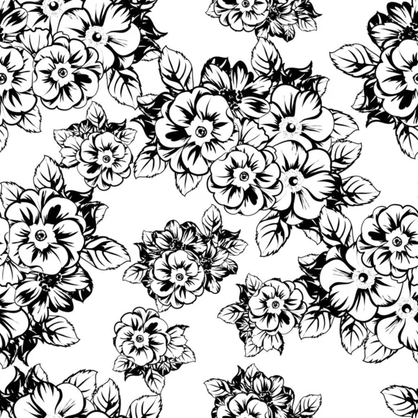 Векторная Иллюстрация Черно Белого Рисунка Ретро Цветов — стоковый вектор
