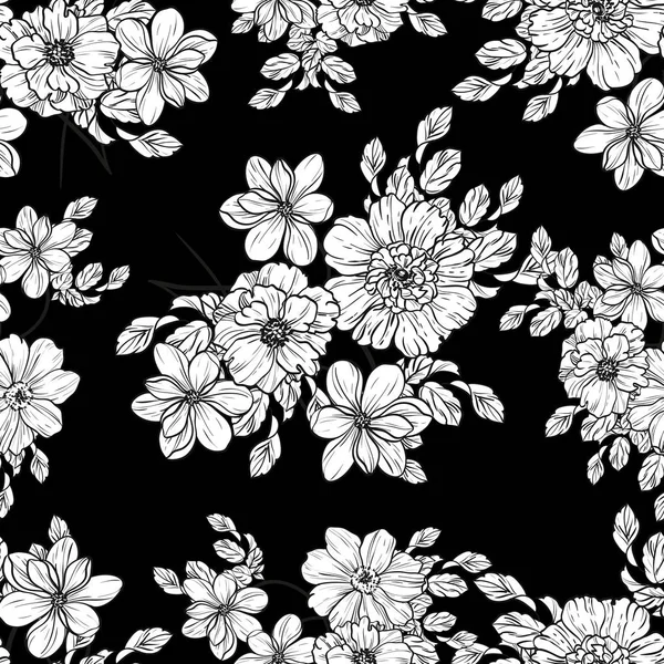 Ilustração Vetorial Flores Vintage Padrão Pano Fundo — Vetor de Stock