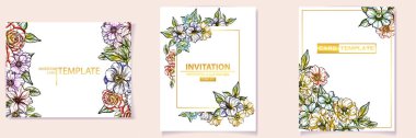 renkli davetiye, vintage tarzı çiçek desen vektör çizim