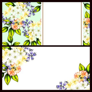 renkli davetiye, vintage tarzı çiçek desen vektör çizim