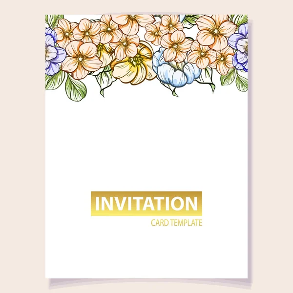 Vektorillustration Der Farbigen Einladungskarte Blumenmuster Vintage Stil — Stockvektor