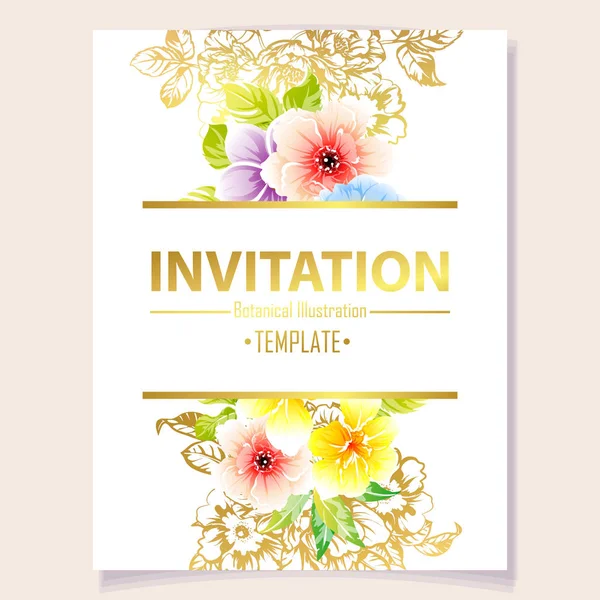 Vector Illustration Colored Invitation Card Vintage Style Flowers Pattern — Stock Vector