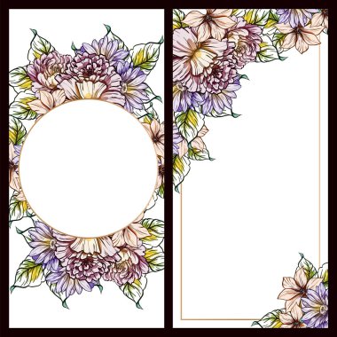 renkli davetiye, vintage tarzı çiçek desen vektör çizim