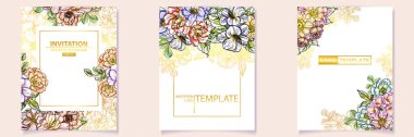 renkli davetiye, vintage tarzı çiçek desen vektör çizim
