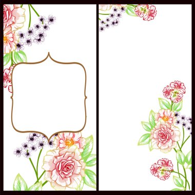 renkli davetiye, vintage tarzı çiçek desen vektör çizim