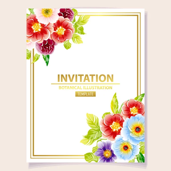 Ilustrație Vectorială Cardului Invitație Colorat Model Flori Stil Vintage — Vector de stoc