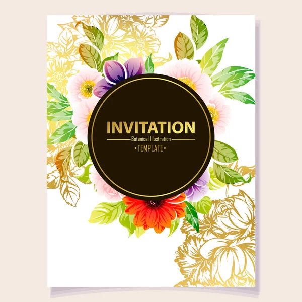 Vector Ilustración Tarjeta Invitación Color Patrón Flores Estilo Vintage — Vector de stock