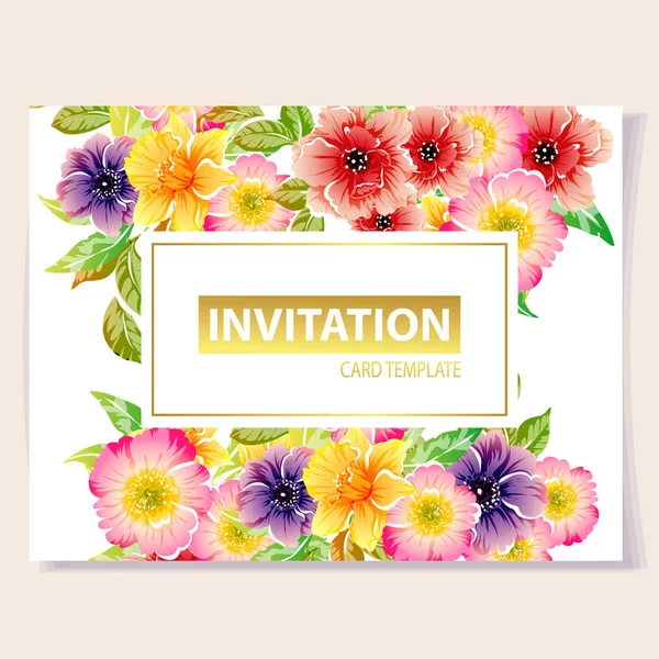 Vector Illustration Colored Invitation Card Vintage Style Flowers Pattern — Stock Vector
