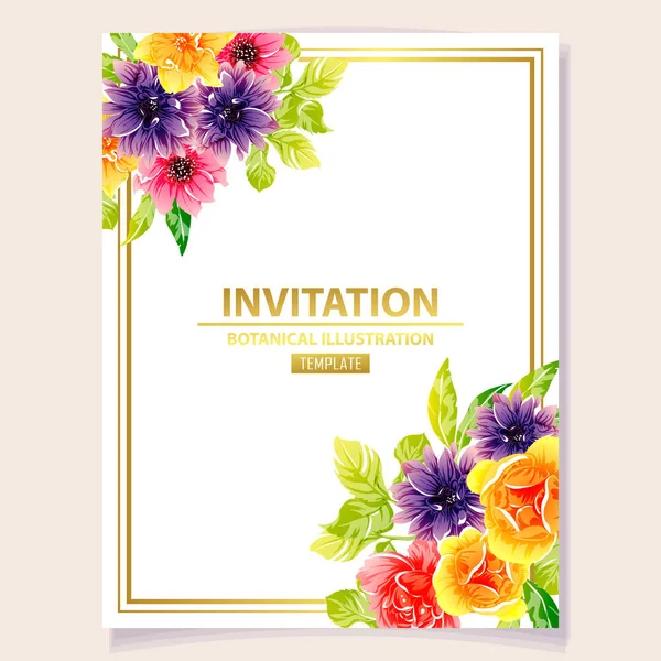 Vector Illustration Colored Invitation Card Vintage Style Flowers Pattern — Stock Vector