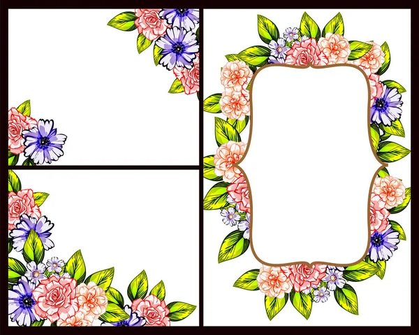 カラー招待状カード ビンテージ スタイルの花パターンのベクトル イラスト — ストックベクタ