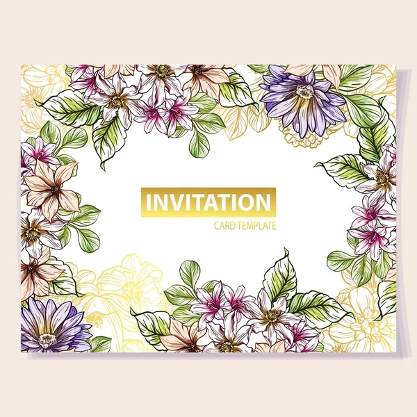 Vector Illustration Colored Invitation Card Vintage Style Flowers Pattern — Stock Vector