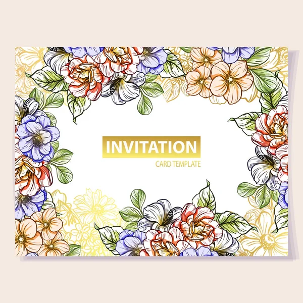 Illustrazione Vettoriale Del Biglietto Invito Colorato Modello Fiori Stile Vintage — Vettoriale Stock