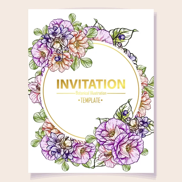 Vector Illustration Colored Invitation Card Vintage Style Flowers Pattern — Stock Vector